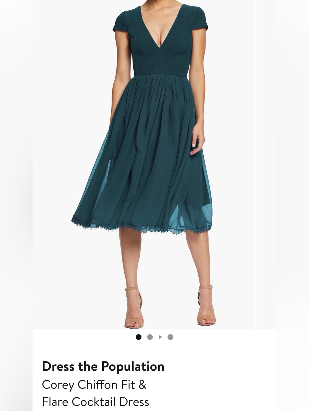 Dress the Population Teal V‑Neck Chiffon Midi Dress